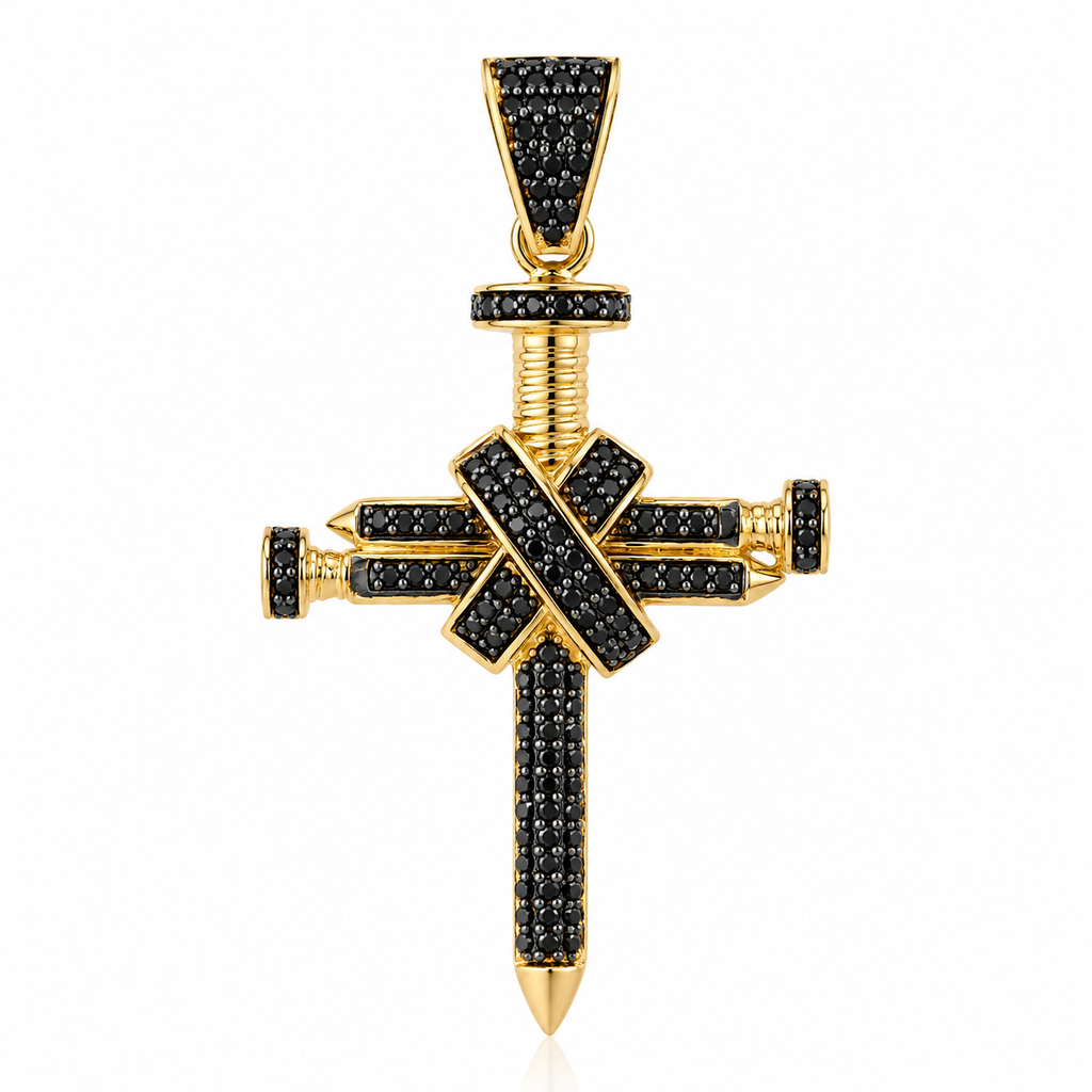 Dije cruz oro 10k clavos rodio negro