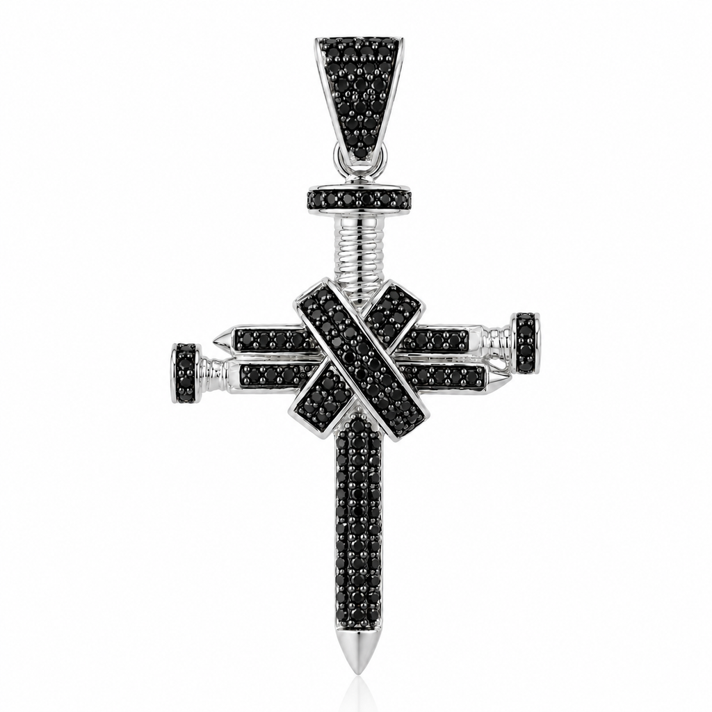 Dije cruz plata 925 clavos negra
