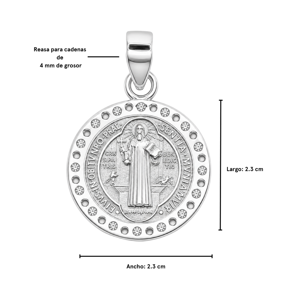Medalla San Benito plata 925 zirconia