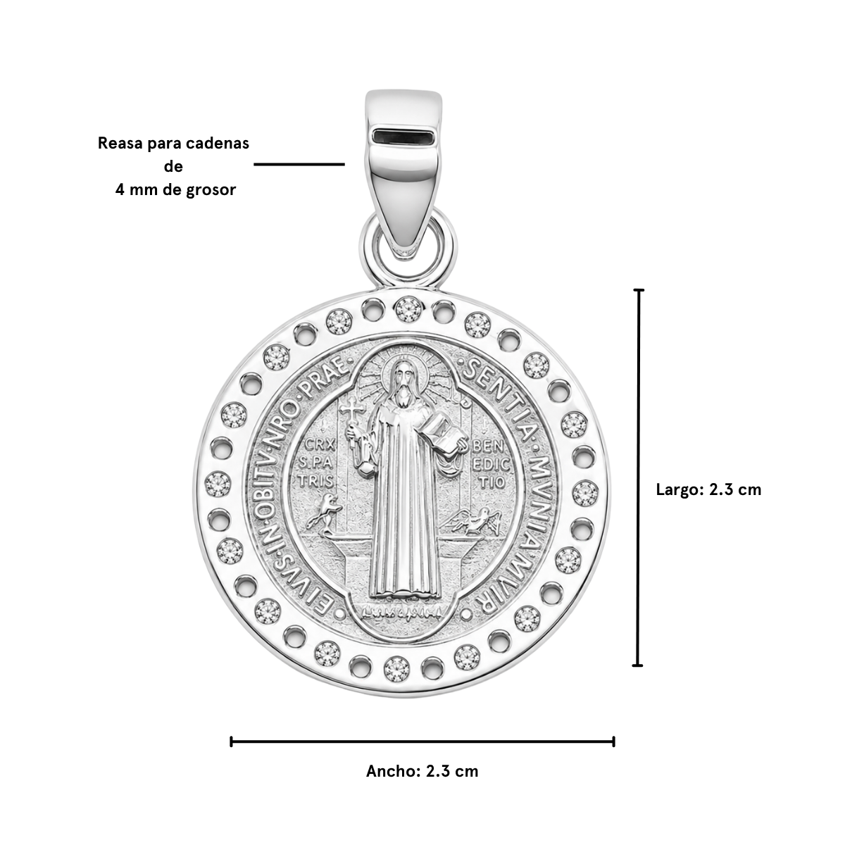 Medalla San Benito plata 925 zirconia