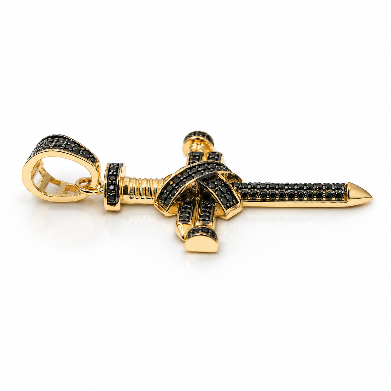 Dije cruz oro 10k clavos rodio negro