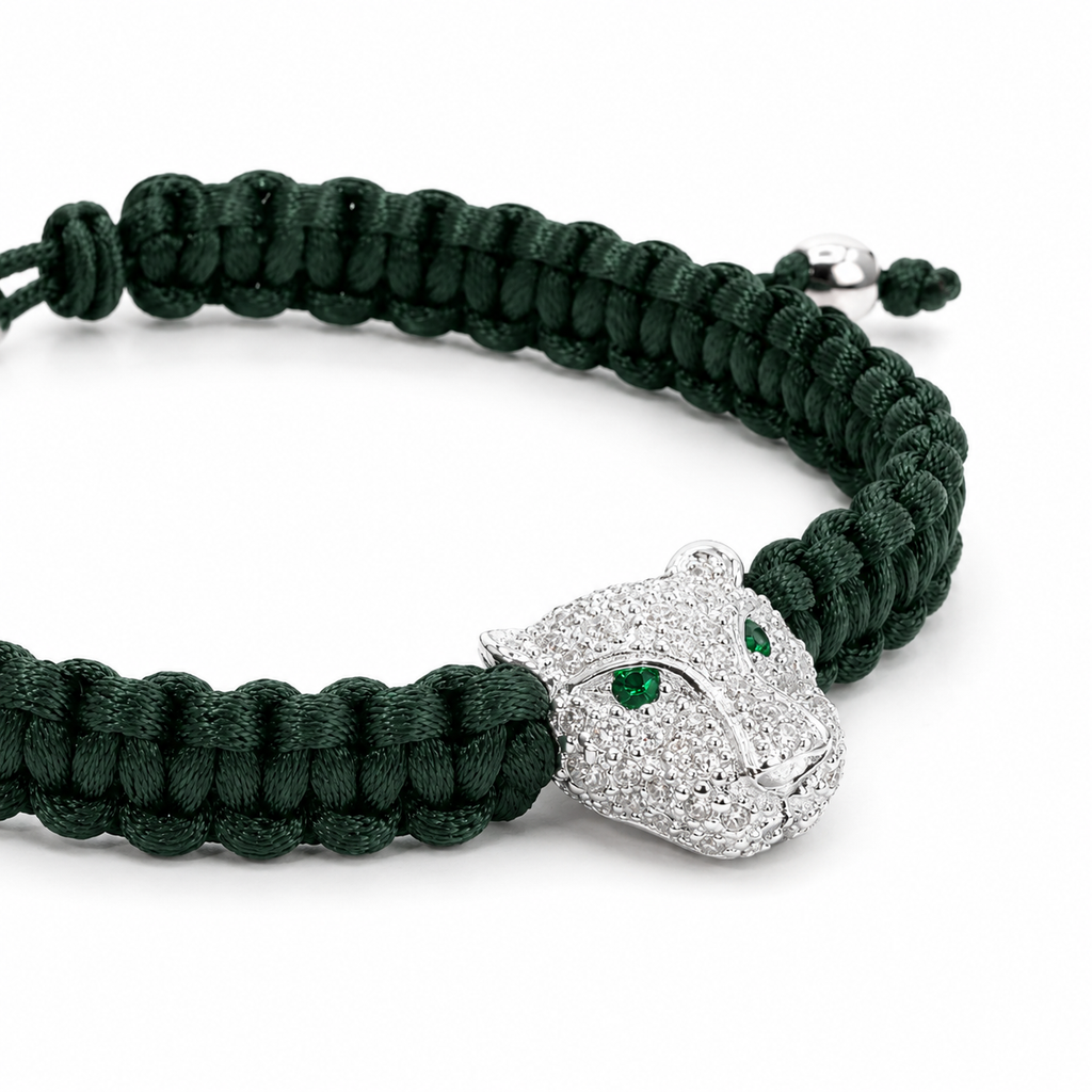 Pulsera jaguar plata 925 hilo verde