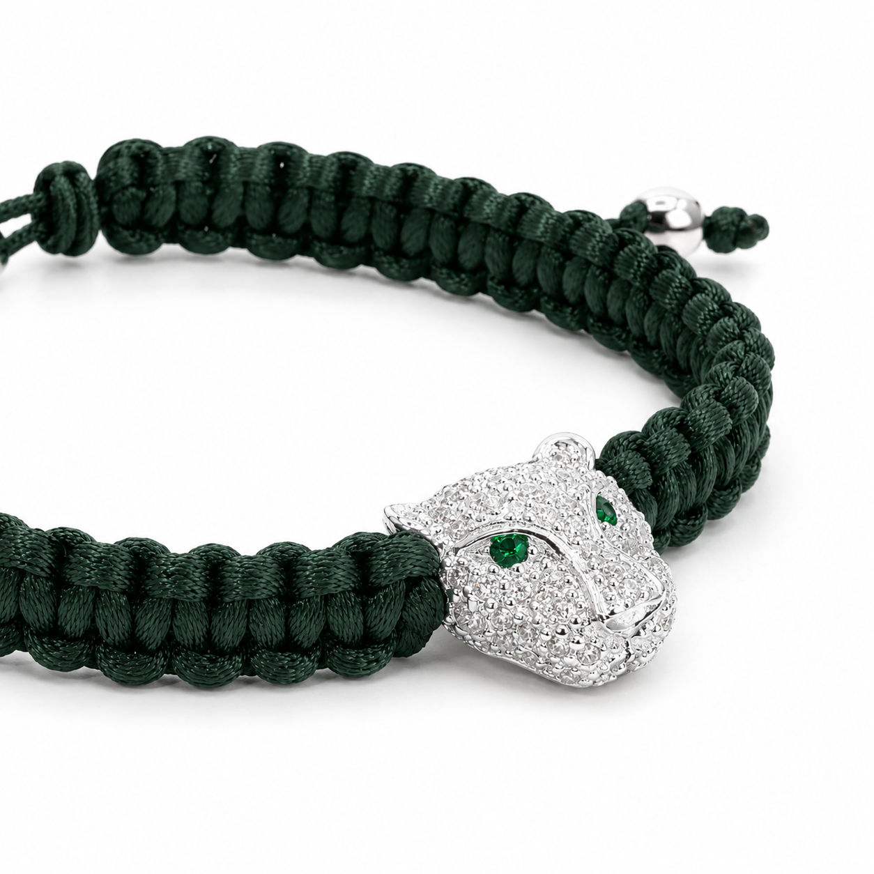 Pulsera jaguar plata 925 hilo verde