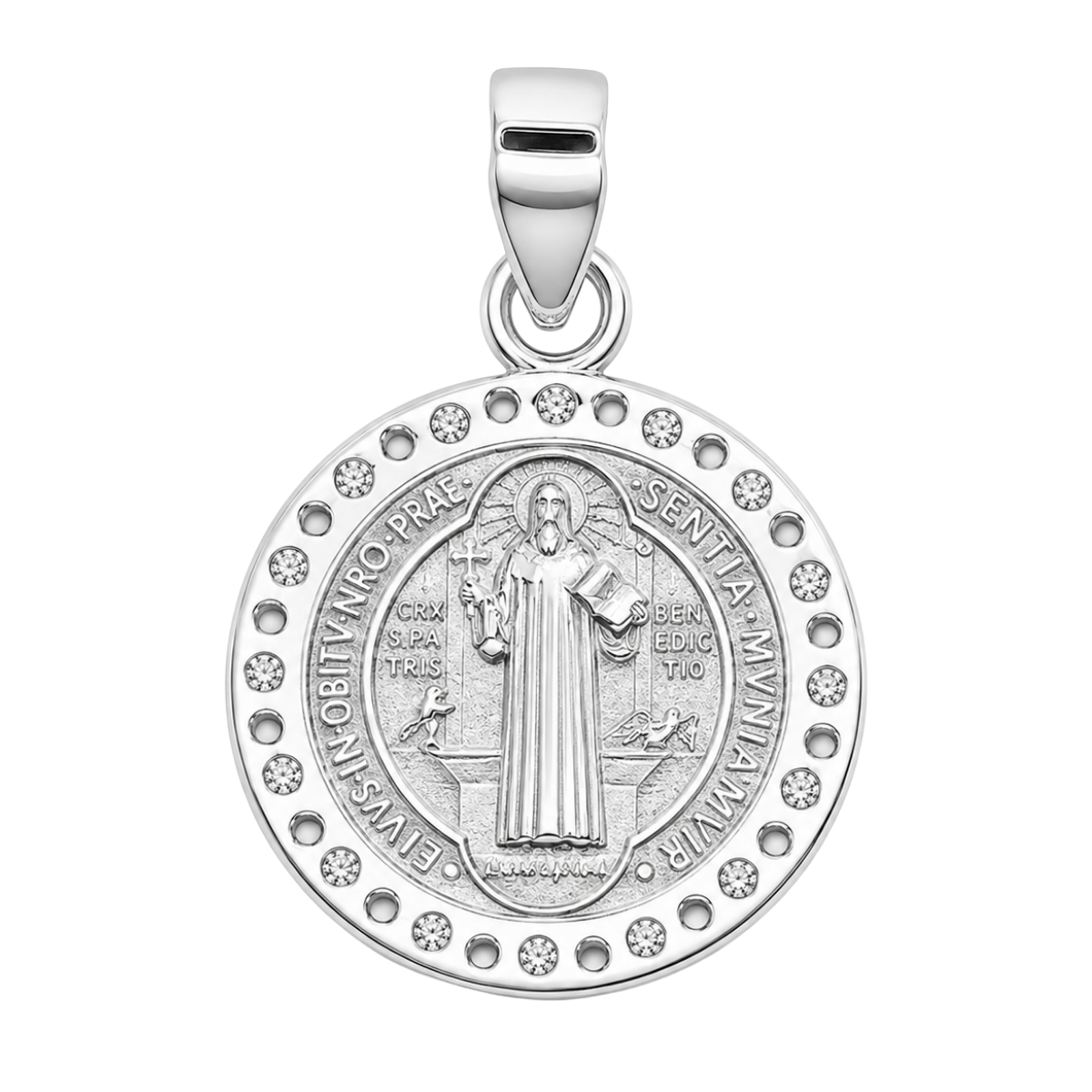 Medalla San Benito plata 925 zirconia