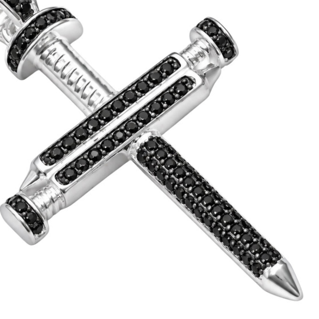 Dije cruz plata 925 clavos rodio negro
