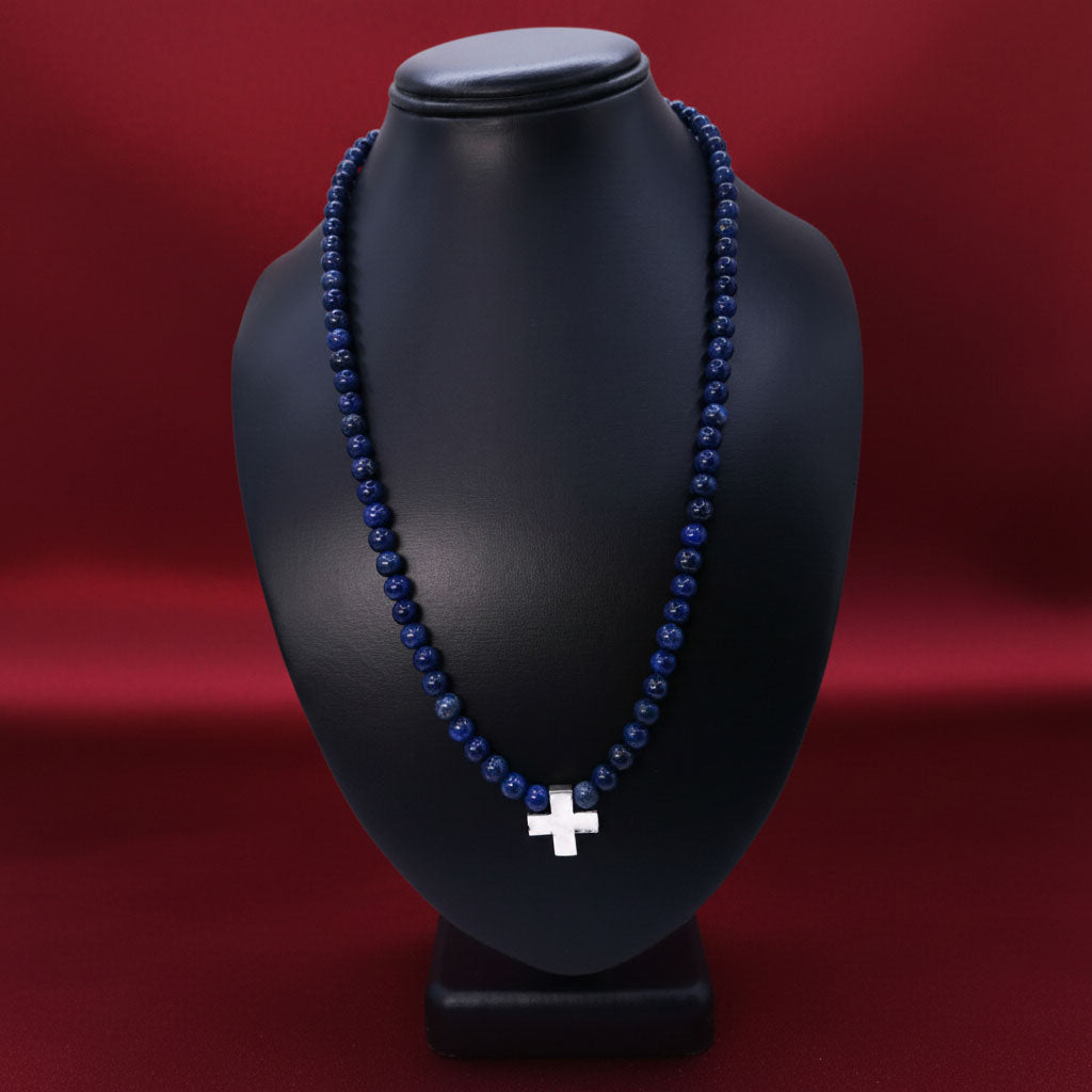 Collar cruz plata 925 lapislázuli