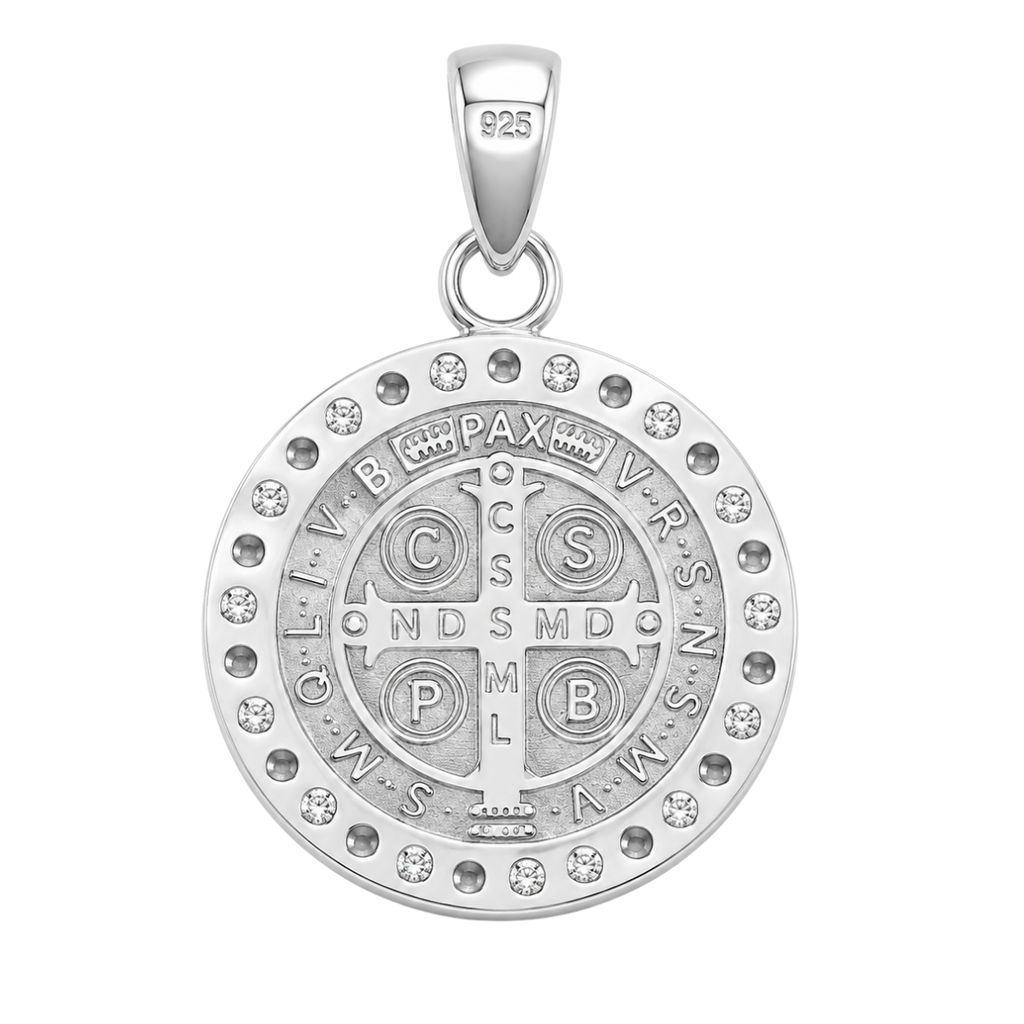 Medalla San Benito plata 925 zirconia