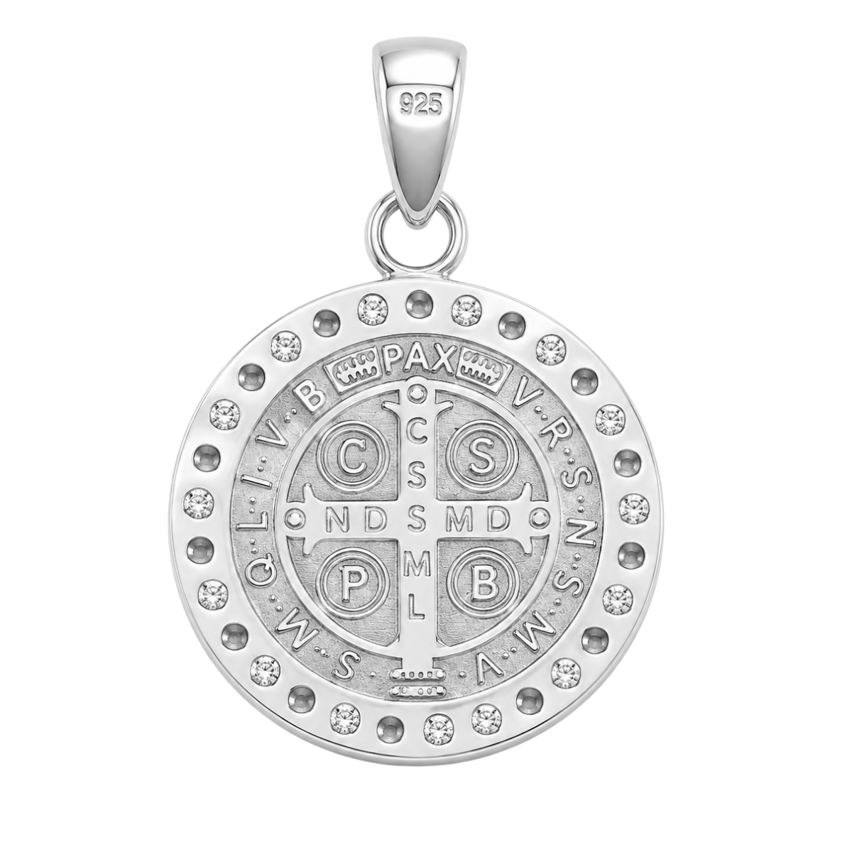 Medalla San Benito plata 925 zirconia