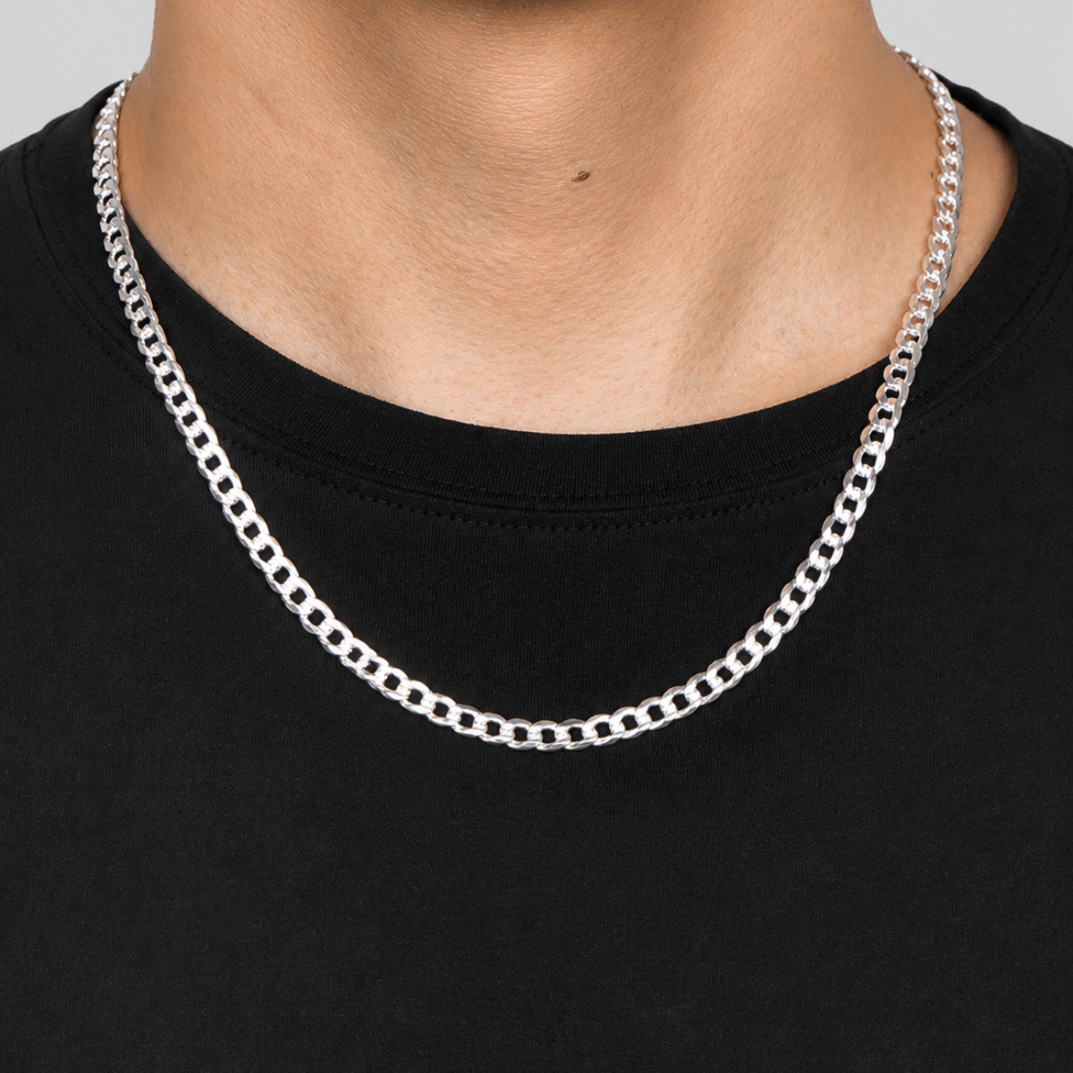 Cadena plata 925 barbada diamantada 55 cm 5 mm