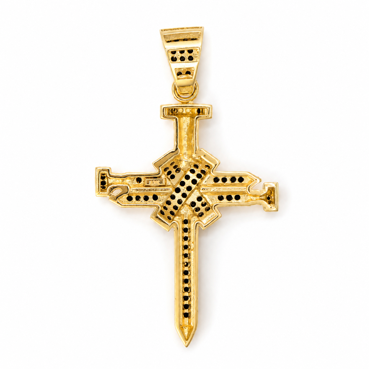 Dije cruz oro 10k clavos rodio negro