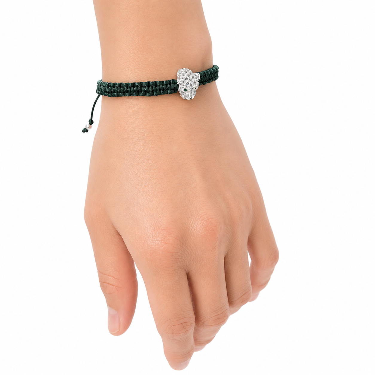 Pulsera jaguar plata 925 hilo verde
