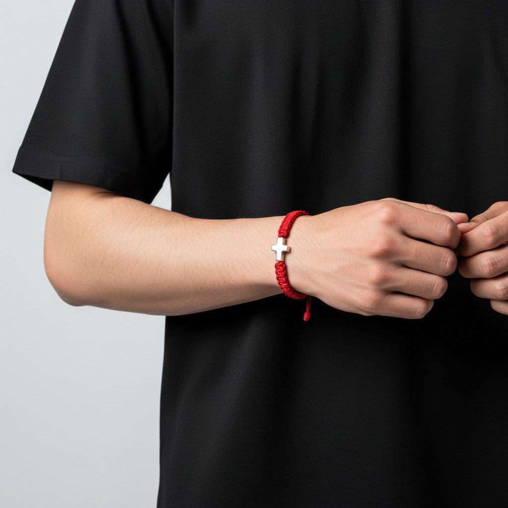 Pulsera cruz plata 925 roja