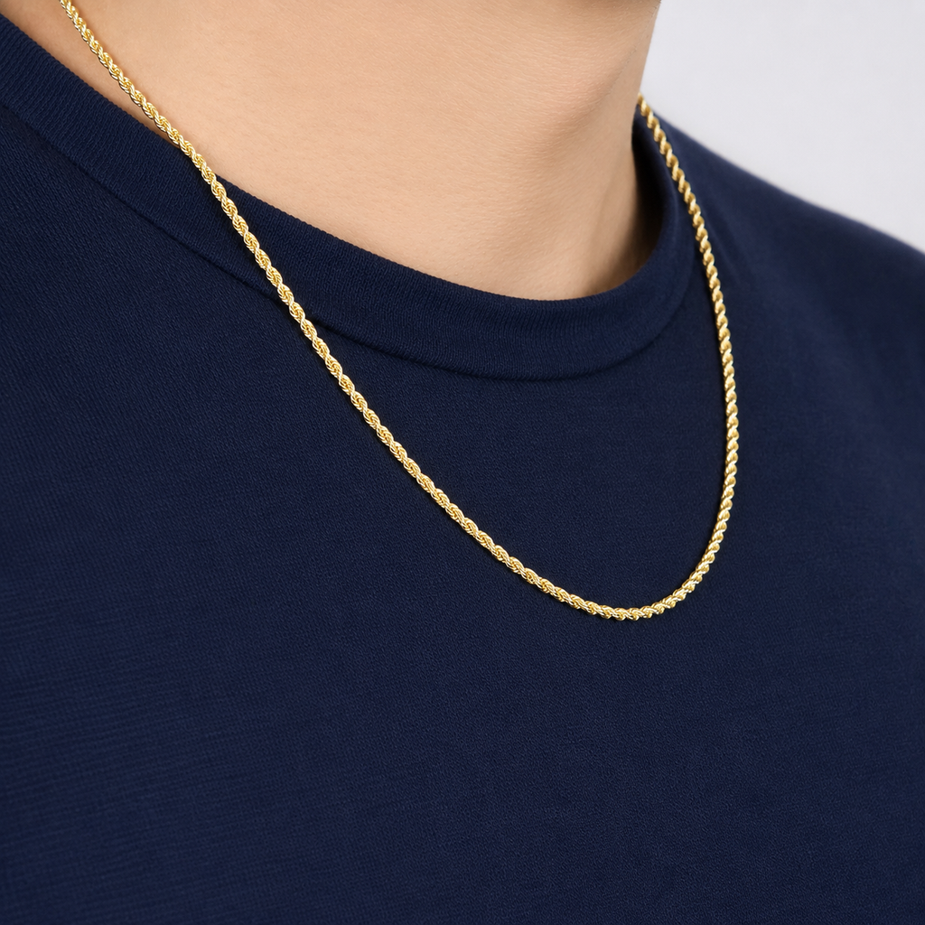 Cadena torzal oro 10k puesta en cuello - CRIXUS Joyería México