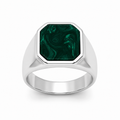 Anillo sello malaquita plata 925, vista frontal directa con piedra octagonal verde