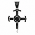 Dije cruz sagrado corazón plata 925 con pavé de zirconias negras, vista frontal