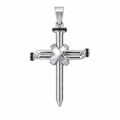 Dije cruz clavos plata 925 con zirconia negra, vista frontal