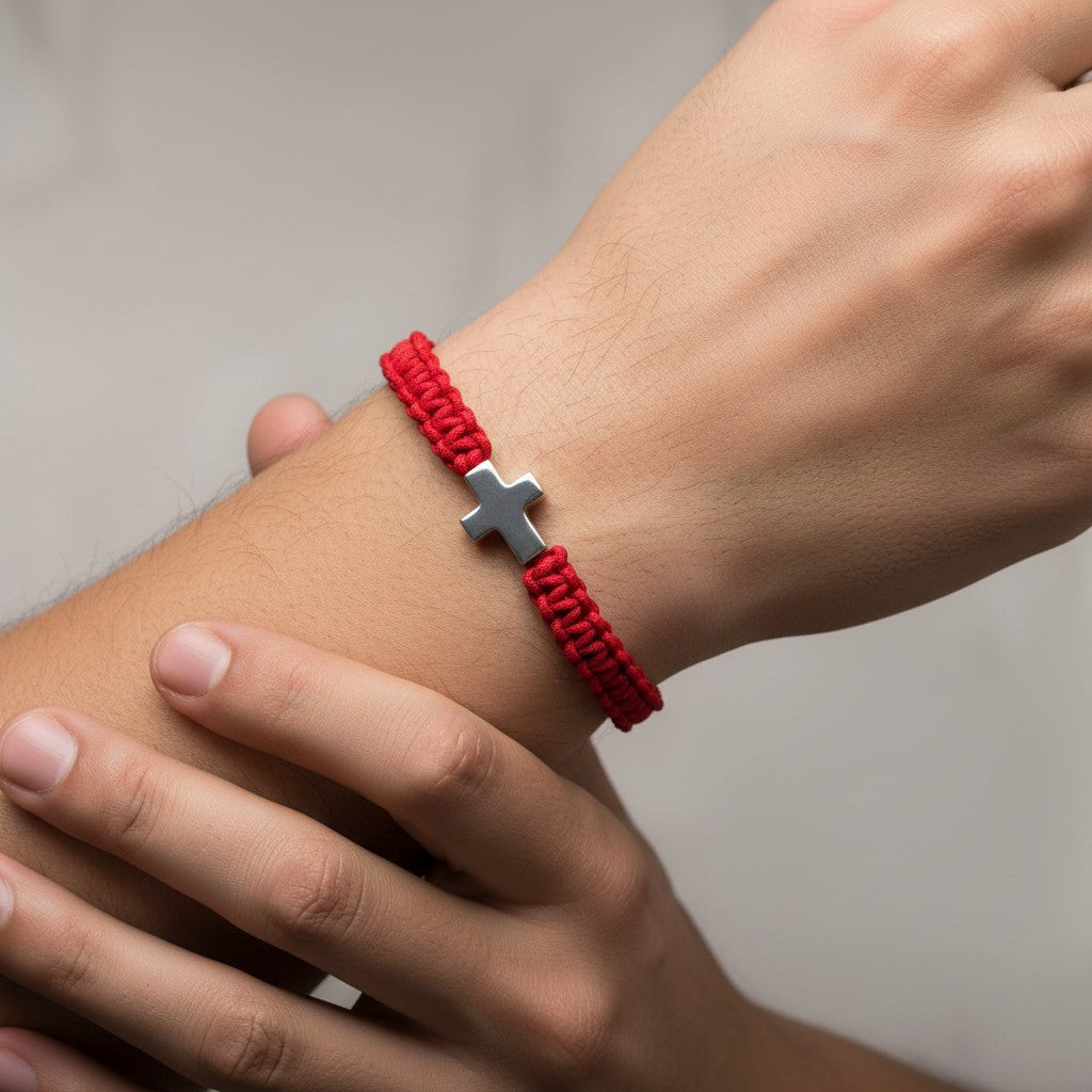 Pulsera cruz plata 925 roja